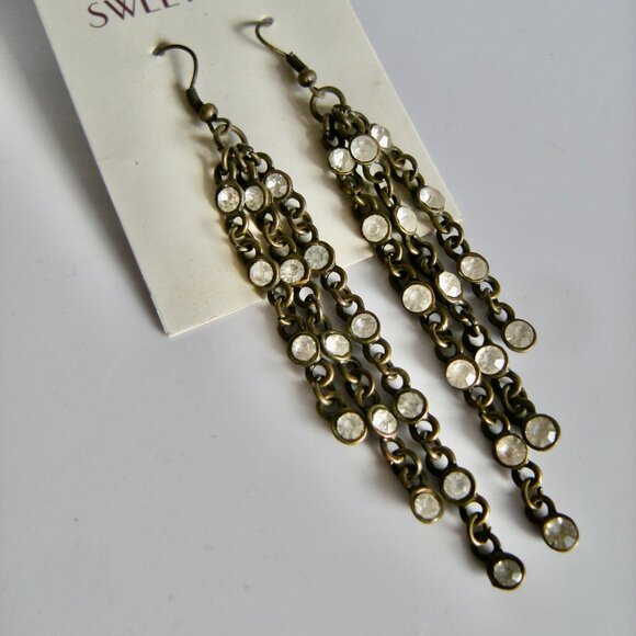Sweet Lola Dangle/Drop Earrings in Patina Finish with Rhinestones - Picture 2 of 3